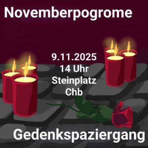 Sharepic Novemberpogrome Gedenkspaziergang 9.11.2025
